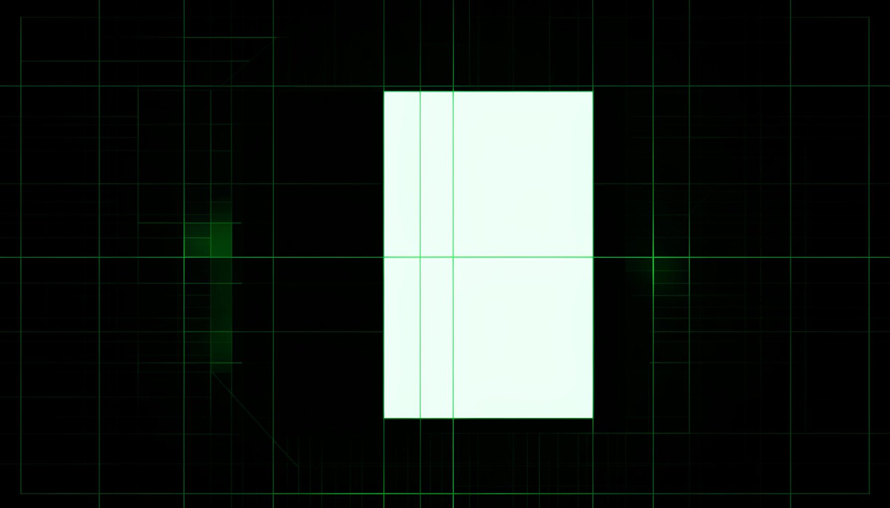A dark technical backdrop with faint grid lines and subtle green highlights, evoking a vintage terminal reference screen.