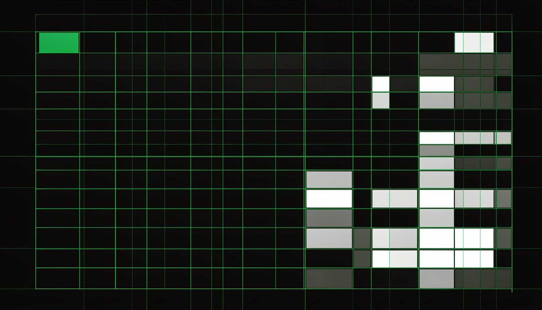 Dark background with faint grid lines suggesting a character map or code table layout