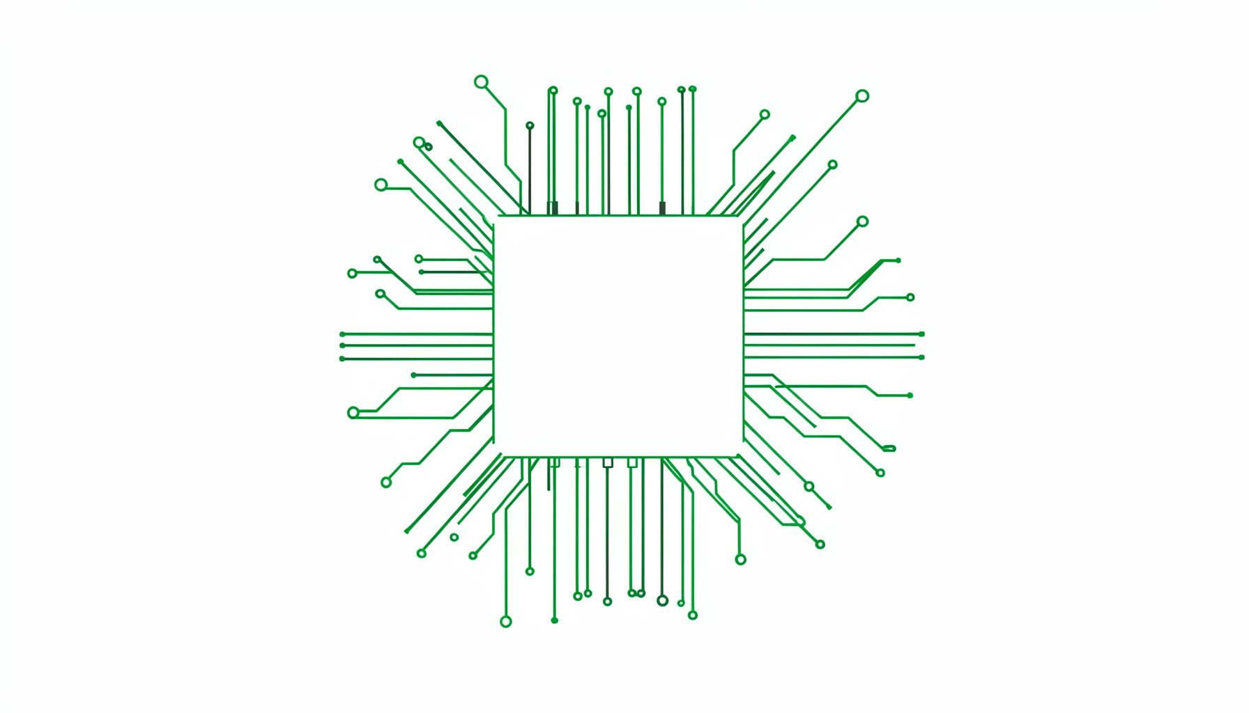 Minimal line drawing of a microprocessor chip schematic with fine connecting traces, dark gray on off-white